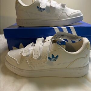 adidas Kids White Sneakers with Blue Trefoil
